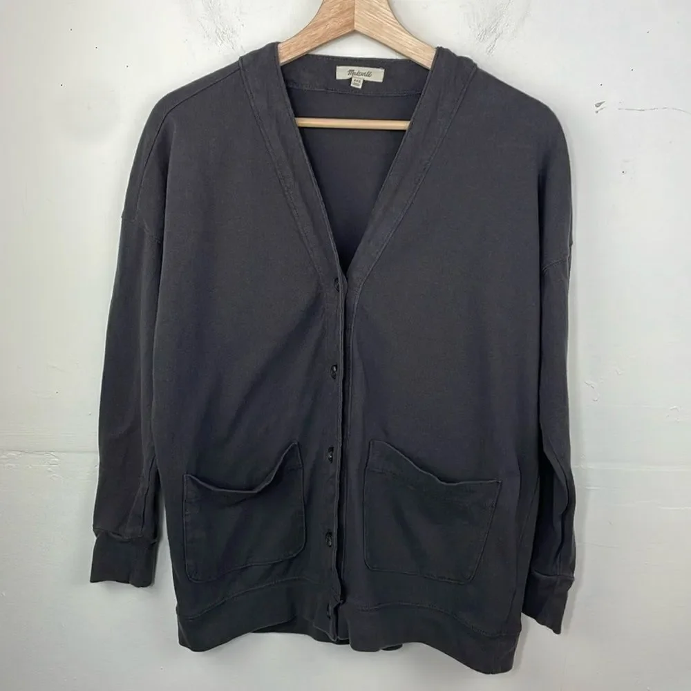 MADEWELL DARK GREY ORGANIC COTTON PATCH POCKETS CARDIGAN TOP Sz XXS